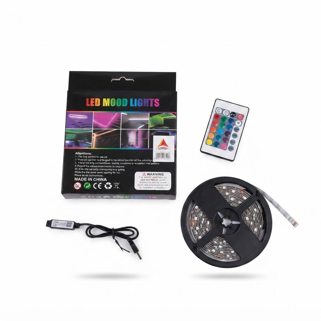 شريط إضاءة LED RGB بطول 5 أمتار - شريط إضاءة مرن متغير الألوان مع جهاز تحكم عن بعد