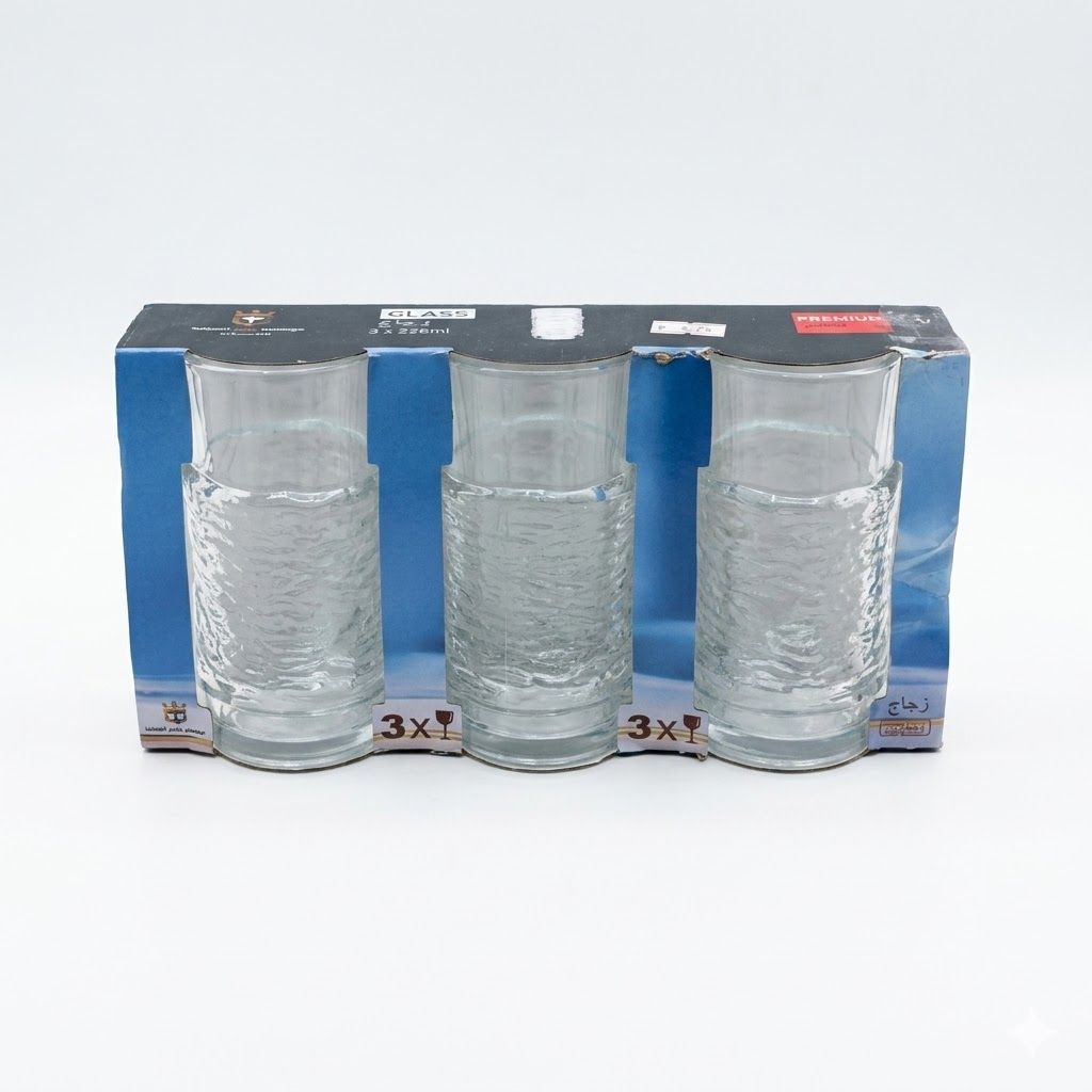 أكواب زجاجية شفافة فاخرة ذات ملمس مميز - طقم أكواب شرب هاي بول مكون من 3 قطع