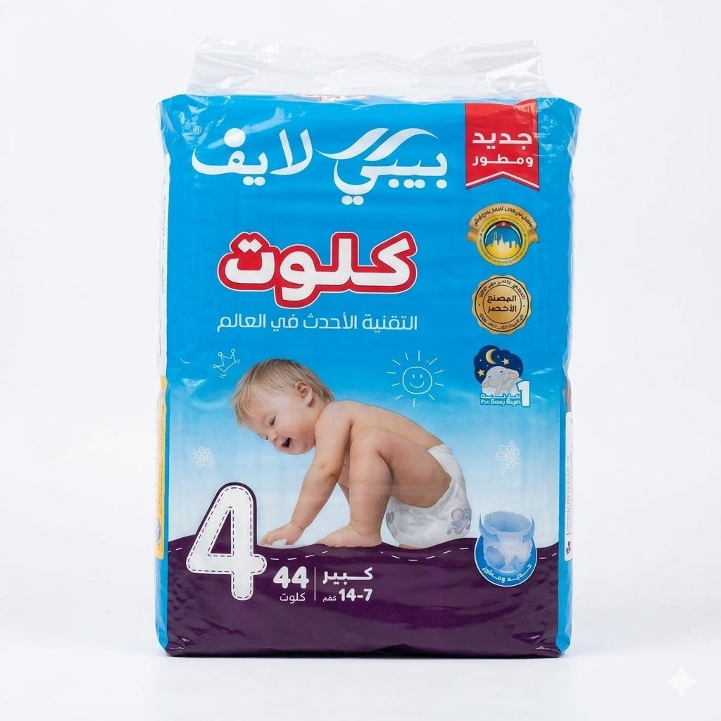 حفاضات بيبي لايف كولوت - مقاس 4 (كبير)، 7-14 كجم، عبوة من 44 حفاضة