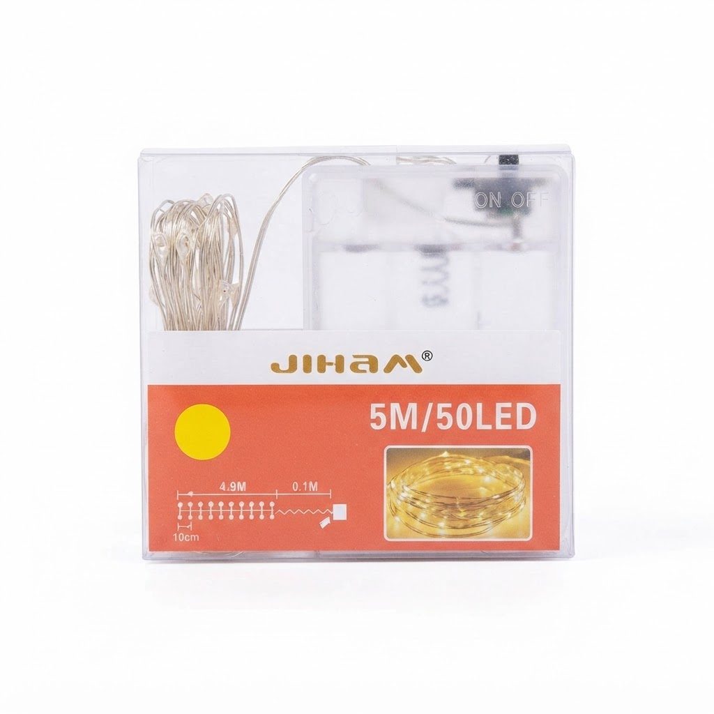 سلسلة أضواء زينة (Fairy Lights) من JIHAM تعمل بالبطارية - 5 أمتار / 50 مصباح LED