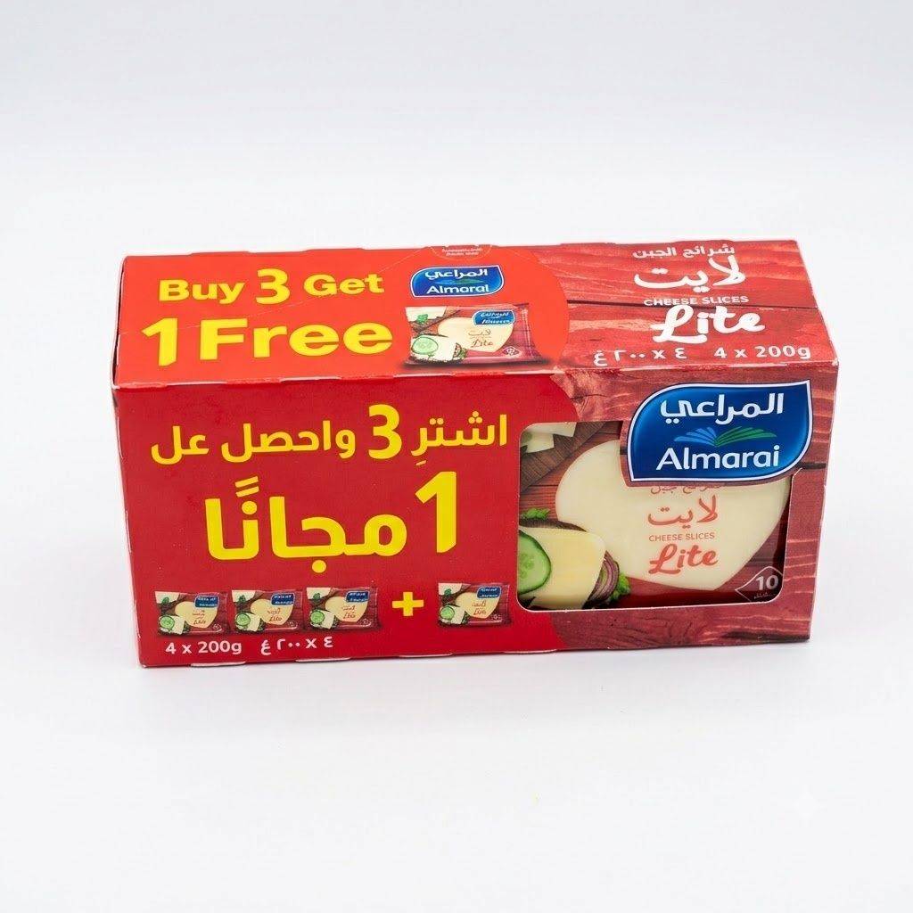 شرائح جبنة المراعي لايت - اشترِ 3 واحصل على 1 مجاناً (4 × 200 غرام)