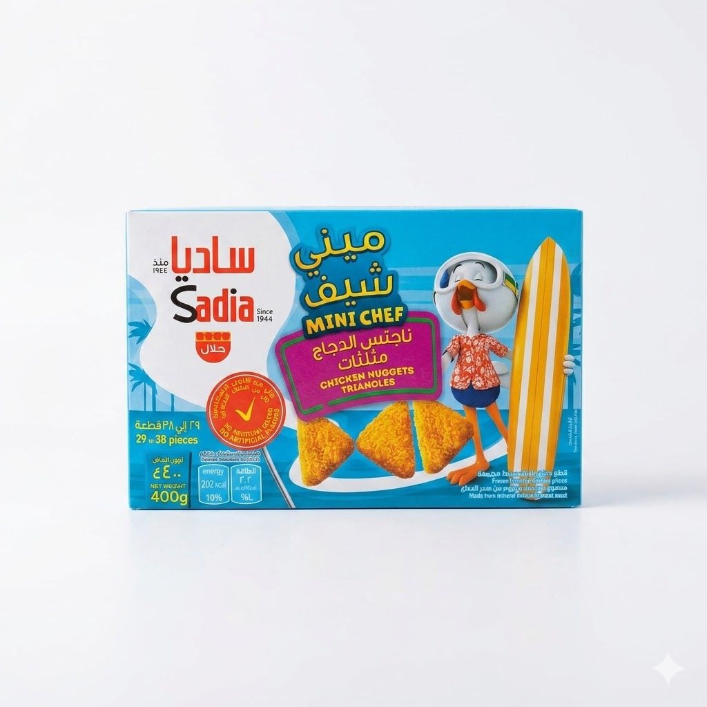 قطع دجاج ميني شيف المجمدة على شكل مثلثات | 400 غرام، حلال، مناسبة للأطفال