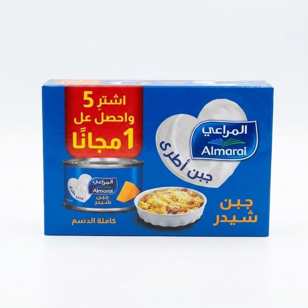 عرض خاص: جبنة شيدر كاملة الدسم من المراعي - عبوة متعددة - 5 قطع + قطعة واحدة مجاناً