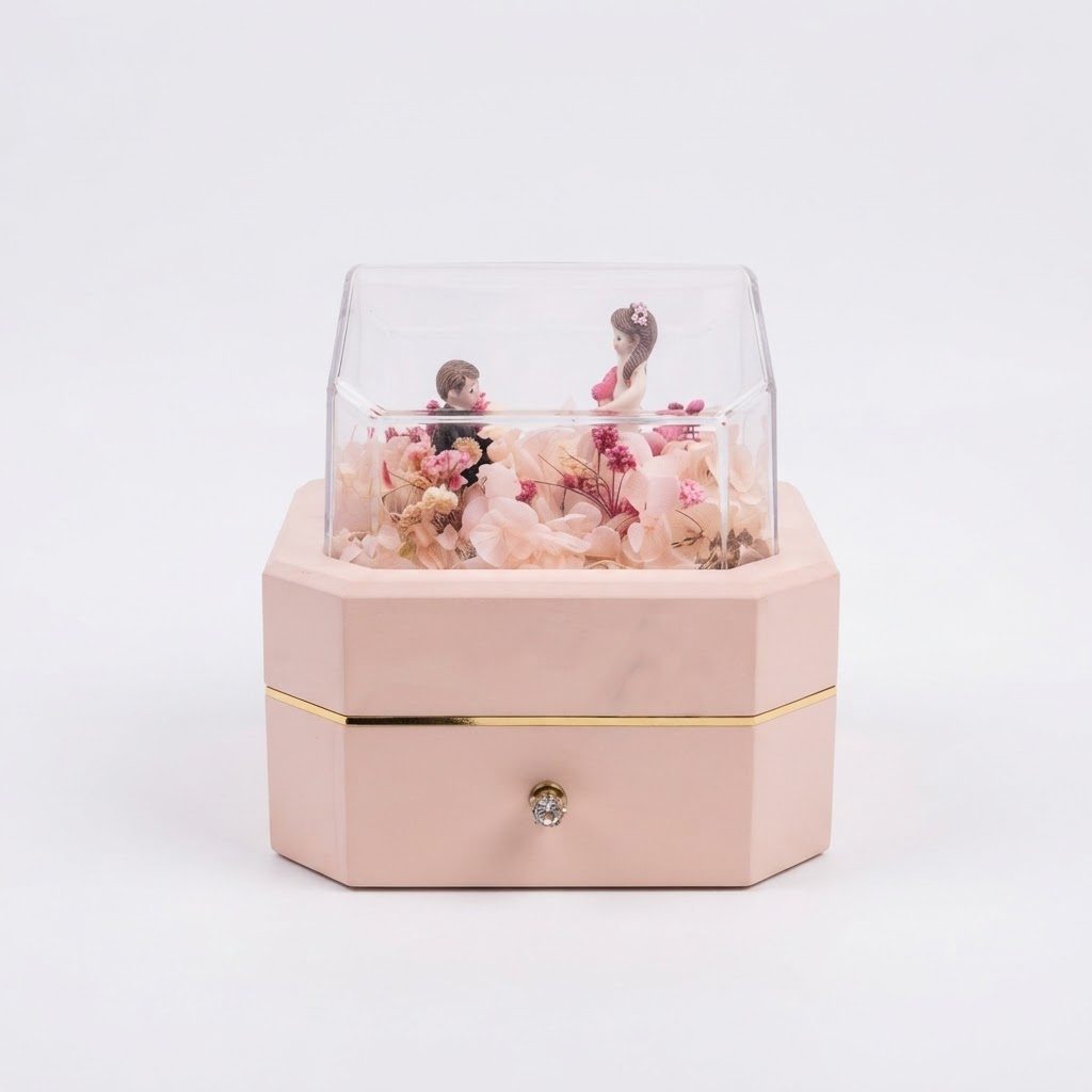 Romantic Couple Figurine Jewelry Box with Lighting & Florals