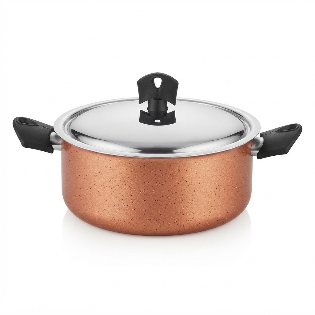 24cm Non-Stick Copper-Finish Aluminum Cooking Pot with Steel Lid