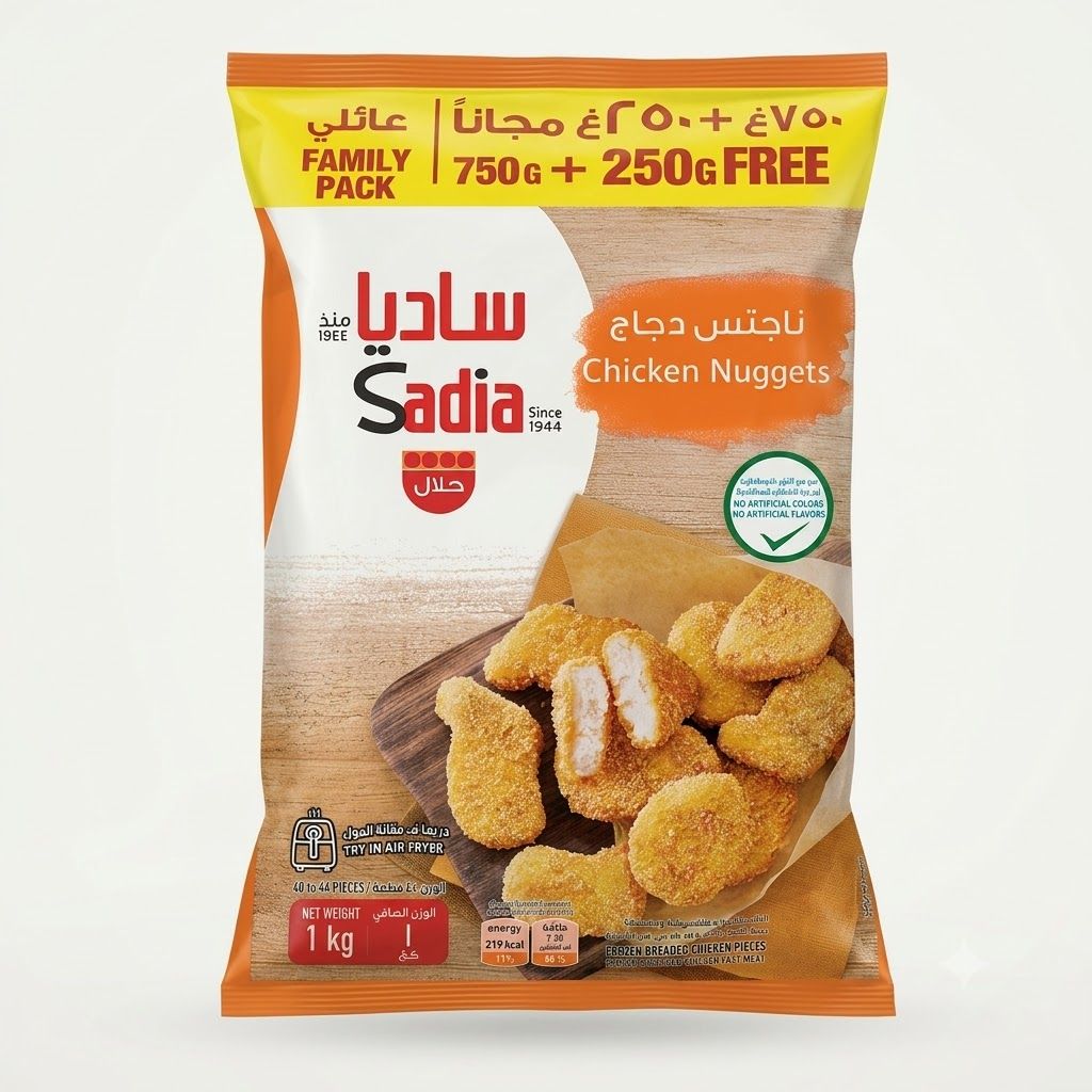 قطع دجاج ساديا ناجتس - عبوة عائلية (750 غرام + 250 غرام مجاناً)