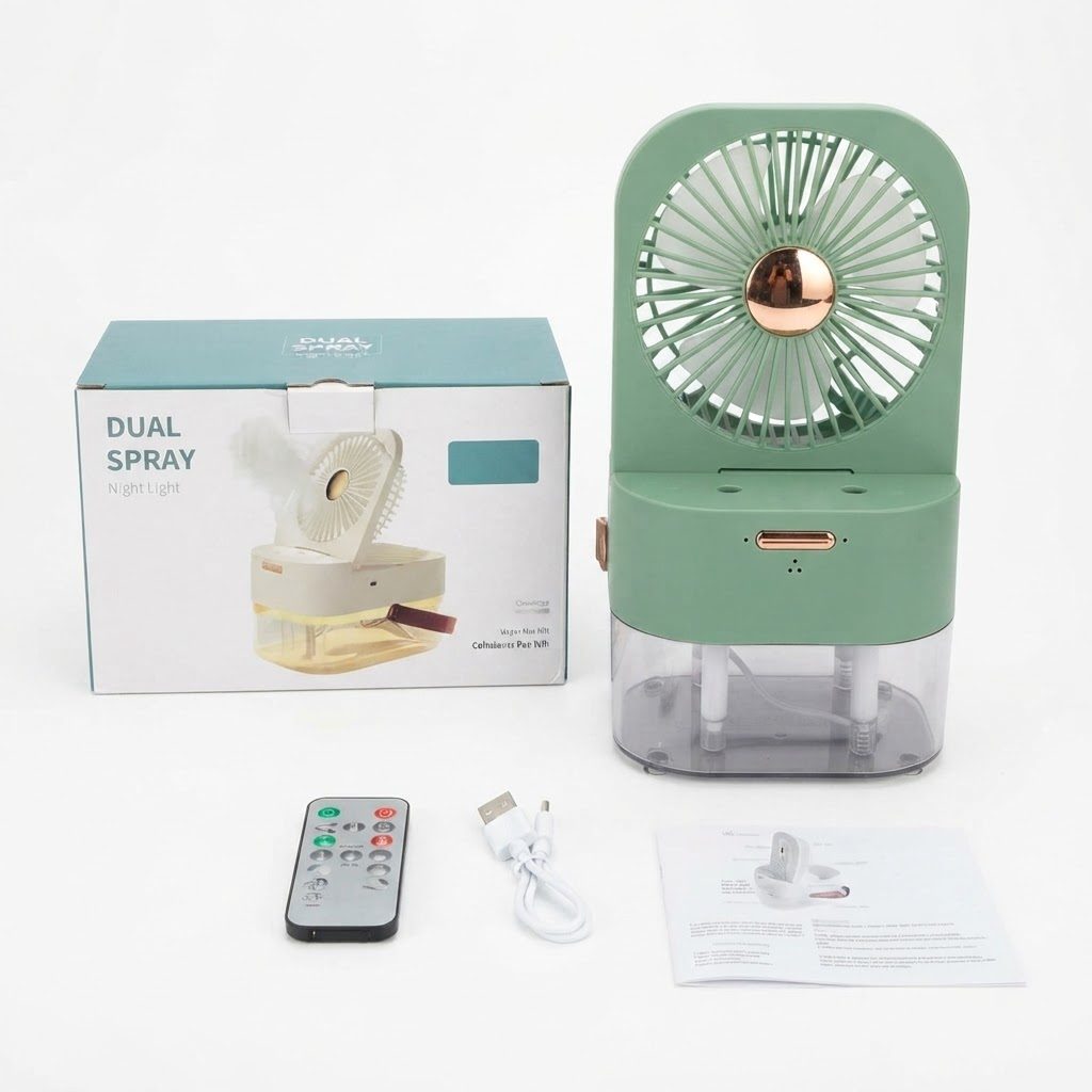 مروحة مكيف هواء مع مروحة رذاذ الماء