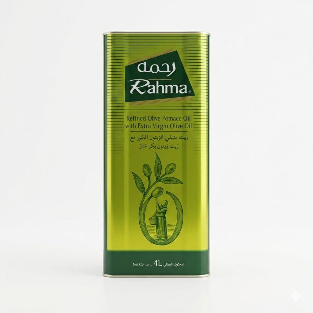 زيت ثفل الزيتون المكرر من رحمة مع زيت الزيتون البكر الممتاز 4 لتر