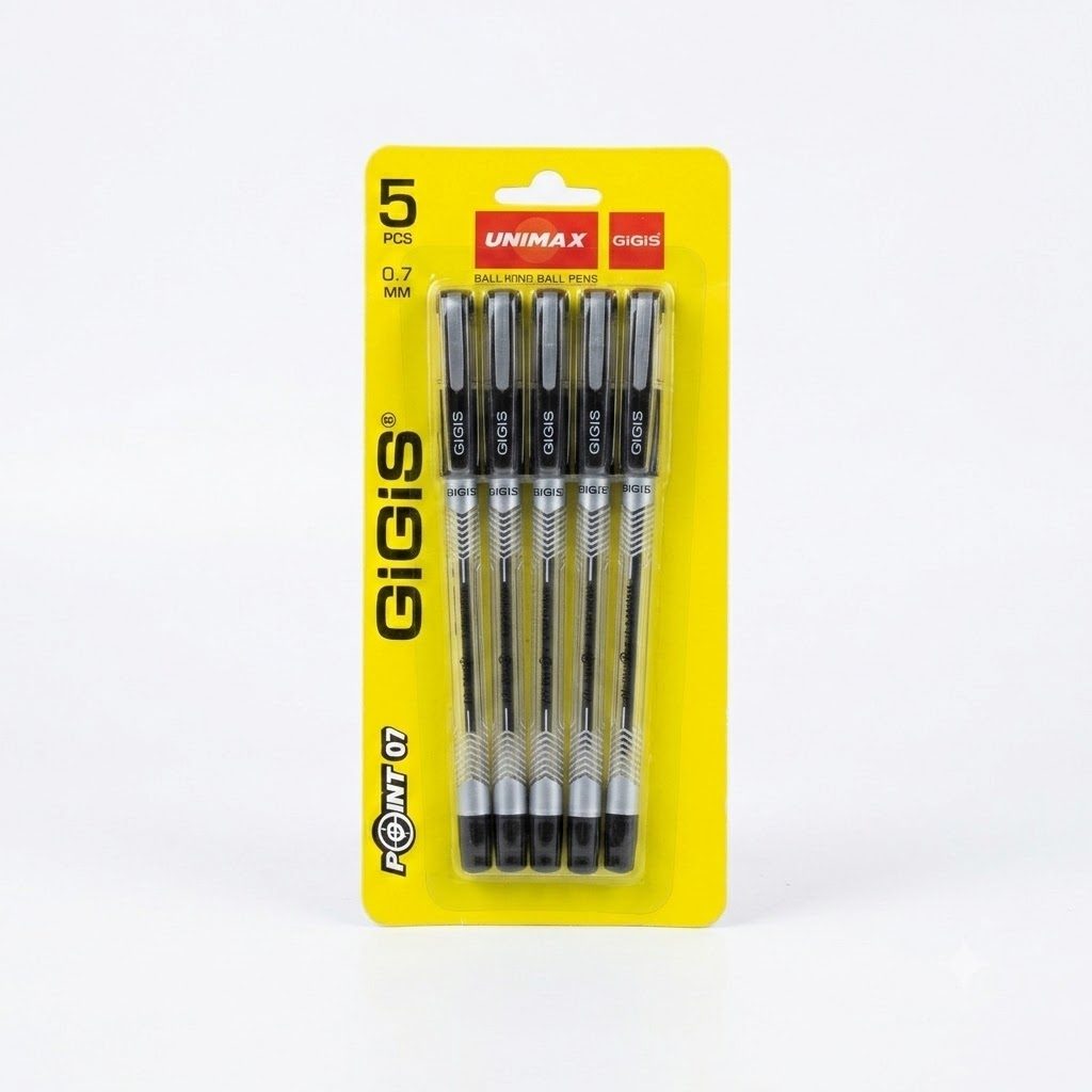 قلم حبر جاف Unimax GiGiS Point 07، 0.7 مم - أسود (مجموعة من 5 قطع)