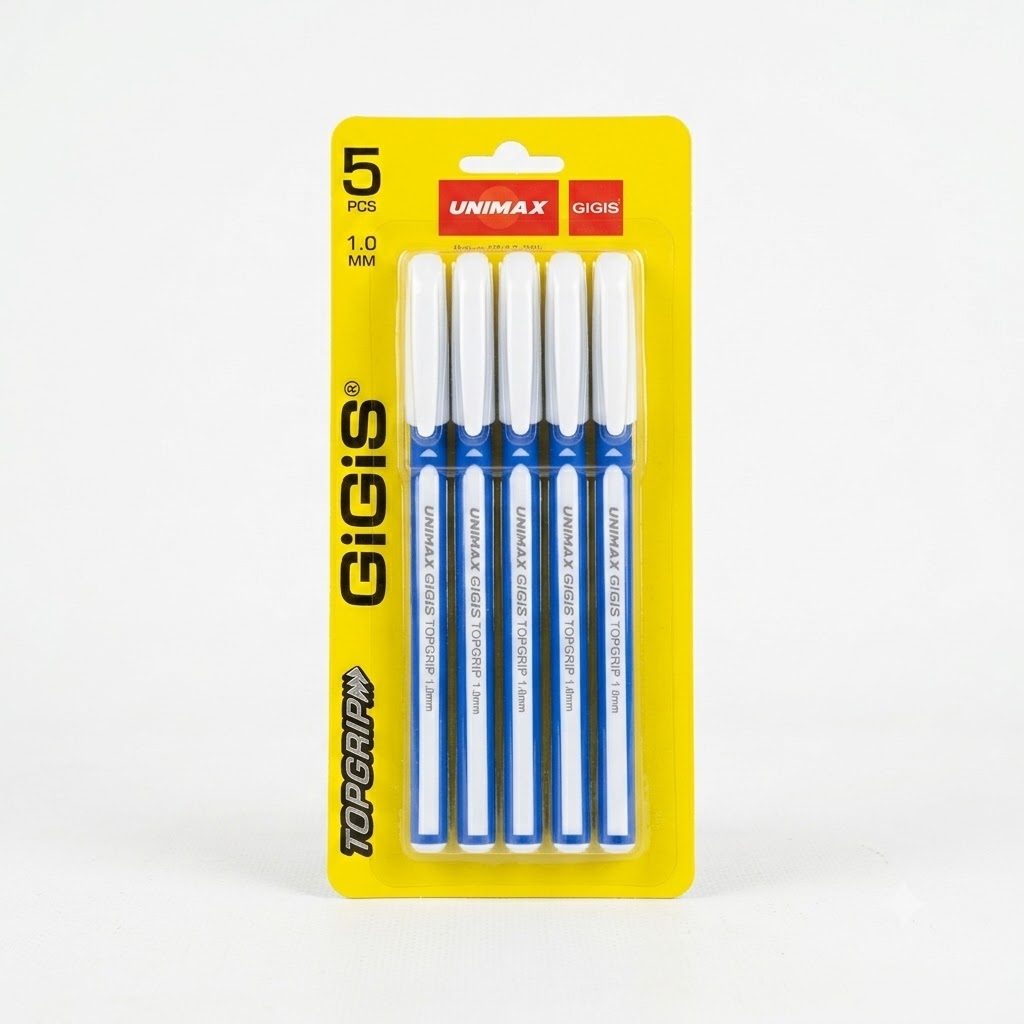 قلم حبر جاف Unimax Gigis Topgrip 1.0 مم - أزرق (مجموعة من 5 قطع)