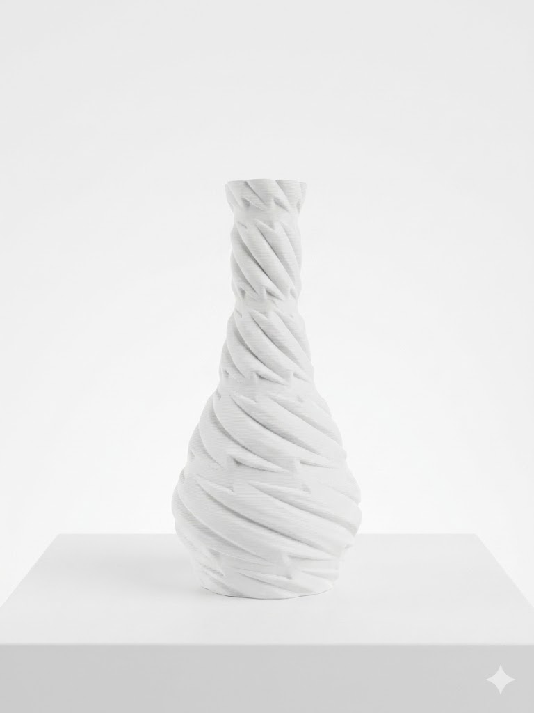 مزهرية براعم حلزونية بيضاء قطبية عصرية – مزهرية حلزونية منحوتة بتصميم بسيط مع أضلاع هندسية ثلاثية الأبعاد ولمسة نهائية غير لامعة