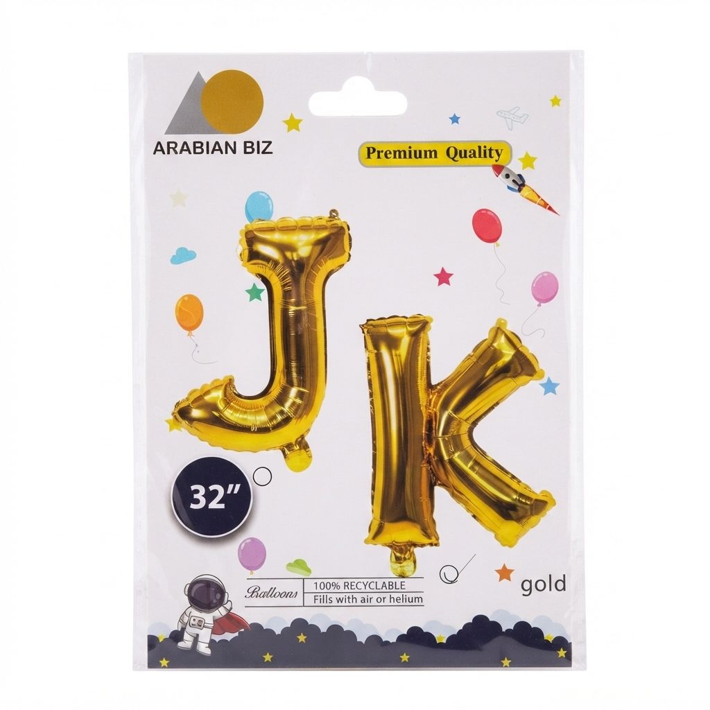 بالون حروف ذهبي فاخر من أريبيان بيز مقاس 32 بوصة (متوفر بحرفي J و K)