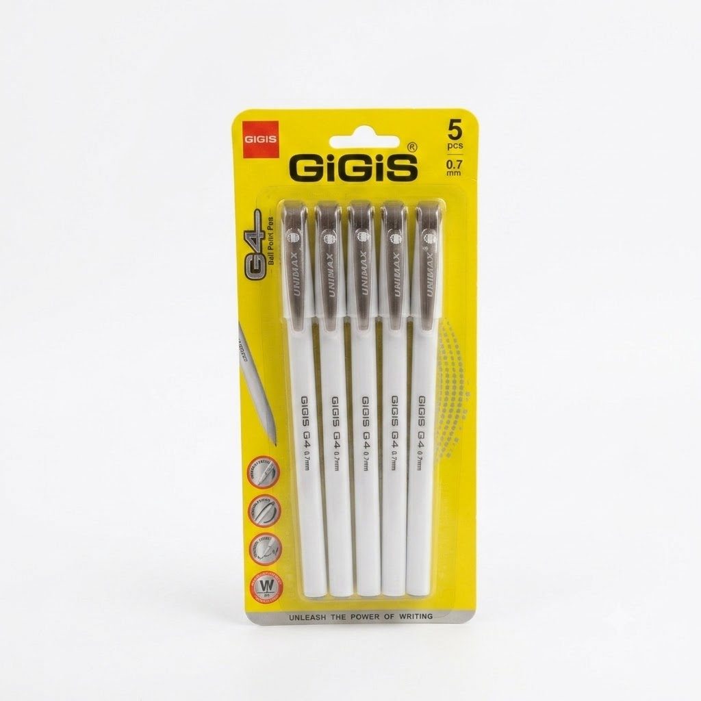 قلم حبر جاف GiGiS G4 0.7 مم - أسود (مجموعة من 5 قطع)