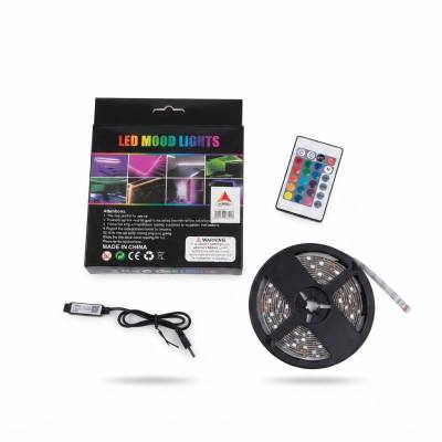 شريط إضاءة LED RGB بطول 5 أمتار - شريط إضاءة مرن متغير الألوان مع جهاز تحكم عن بعد