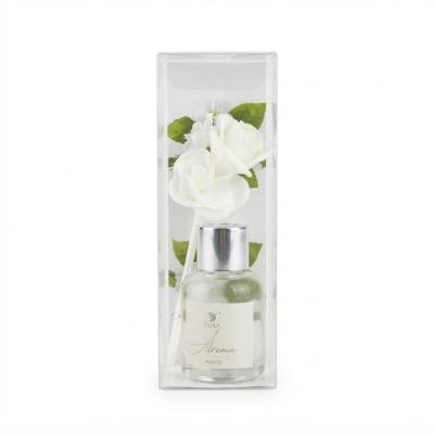 طقم موزع العطر بأعواد الروطان برائحة الياسمين – موزع عطر منزلي مزخرف بأعواد على شكل زهور