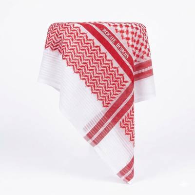 شماغ روش بوبوا الأحمر والأبيض الفاخر - غترة تقليدية بنقوش هندسية مع علامة تجارية مطرزة مميزة