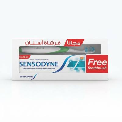 مجموعة معجون أسنان وفرشاة أسنان سنسوداين بالفلورايد لحماية الأسنان الحساسة يوميًا