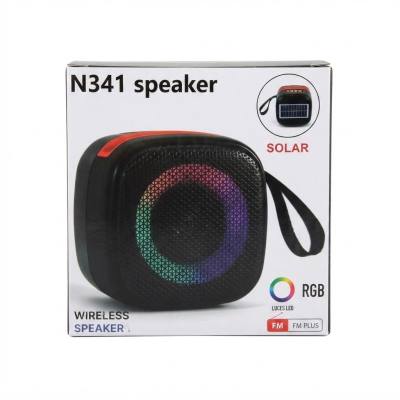 مكبر صوت لاسلكي بتقنية بلوتوث N341 مزود بلوحة شمسية، وإضاءة LED RGB، وراديو FM