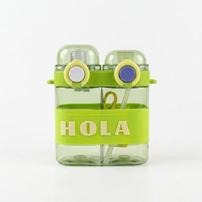 زجاجة مياه شرب مزدوجة "HOLA" خضراء اللون ذات حجرتين