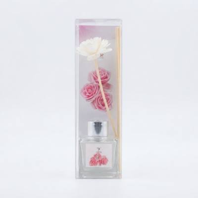 طقم موزع العطر بأعواد القصب (برائحة الورد) – موزع عطر منزلي مزخرف بأعواد على شكل زهور