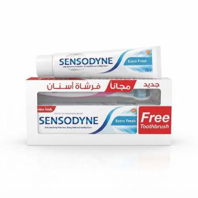 مجموعة معجون أسنان وفرشاة أسنان سنسوداين إكسترا فريش للحماية اليومية من حساسية الأسنان