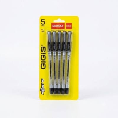 قلم حبر جاف Unimax GiGiS Point 07، 0.7 مم - أسود (مجموعة من 5 قطع)
