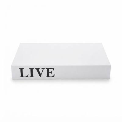 صندوق كتب مزخرف "LIVE" - صندوق تخزين كتب أبيض بتصميم بسيط